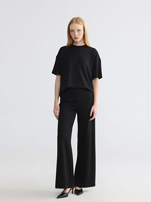 Bisiklet Yaka Parlak G?r?n?ml? Kad?n Ti??rt