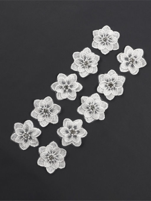 Аппликация для одежды «Цветок» текстильная, 5×5 см, 10 шт., белая