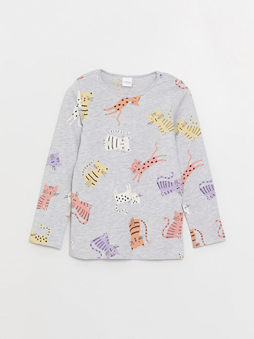 Bisiklet Yaka Bask?l? Uzun Kollu K?z ?ocuk Pijama Tak?m?