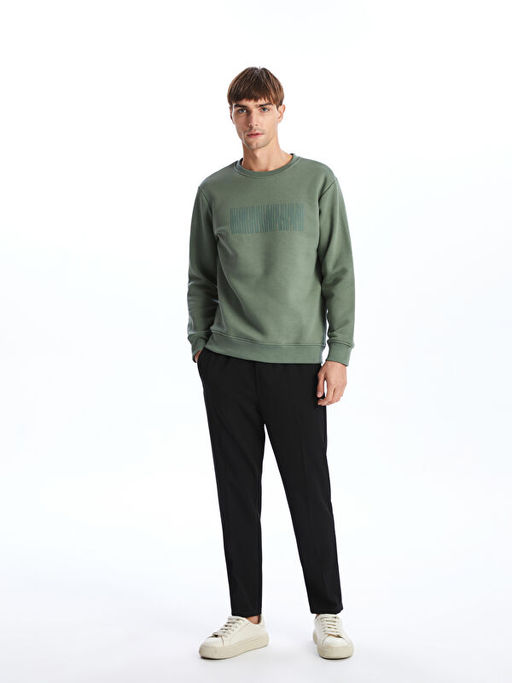 Bisiklet Yaka Bask?l? Erkek Kal?n Sweatshirt