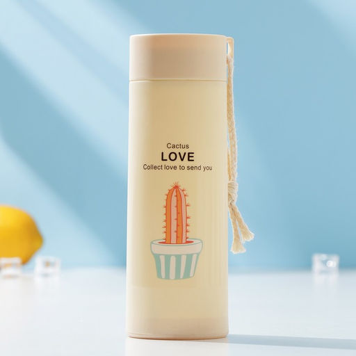 Бутылка для воды «Кактус», 420 мл, h=19.5 см, стекло, пластик, рисунок МИКС