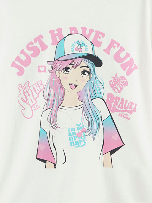 Bisiklet Yaka Bask?l? K?z ?ocuk Ti??rt