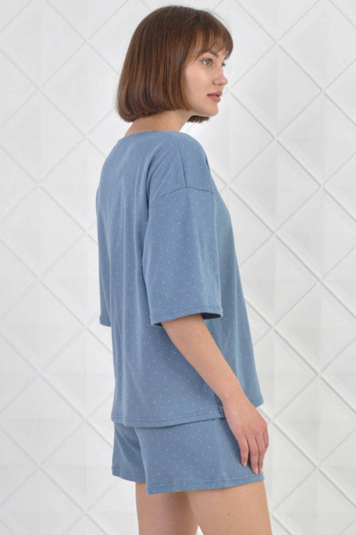 Арт. 9114 Пижама с шортами 42-50 (5 шт) Цвет:верх- грязно-голубой, низ- грязно-голубой