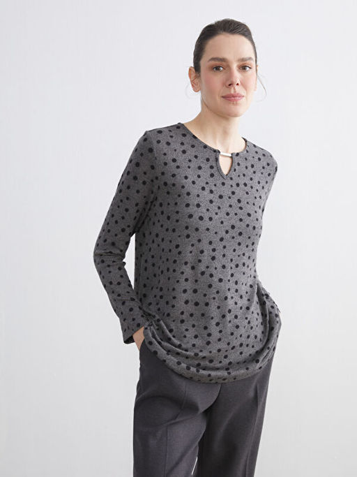 Bisiklet Yaka Puantiyeli Bluz
