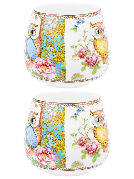 Набор 2 кружек 400 мл 13*10*8,5 см Совушки бочонок NEW BONE CHINA, фарфор - Elan gallery фото 5