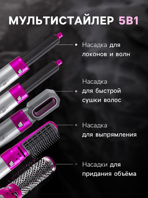 Мультистайлер Luazon LW-17, 1000 Вт, керамическое покрытие, 5 насадок, до 120 °C