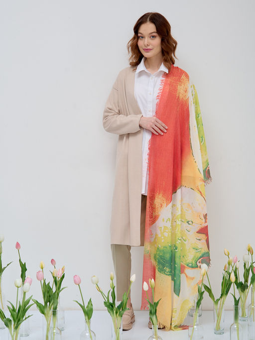 ХЛОПОК ВИСКОЗА Большой, красивый палантин. Рисунок на полотно наносится вручную - Tantino фото 3