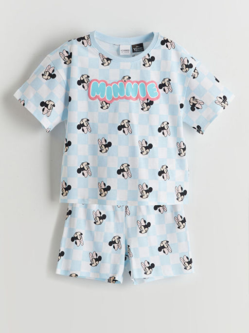 Minnie Mouse Bask?l? K?z ?ocuk ?ortlu Pijama Tak?m