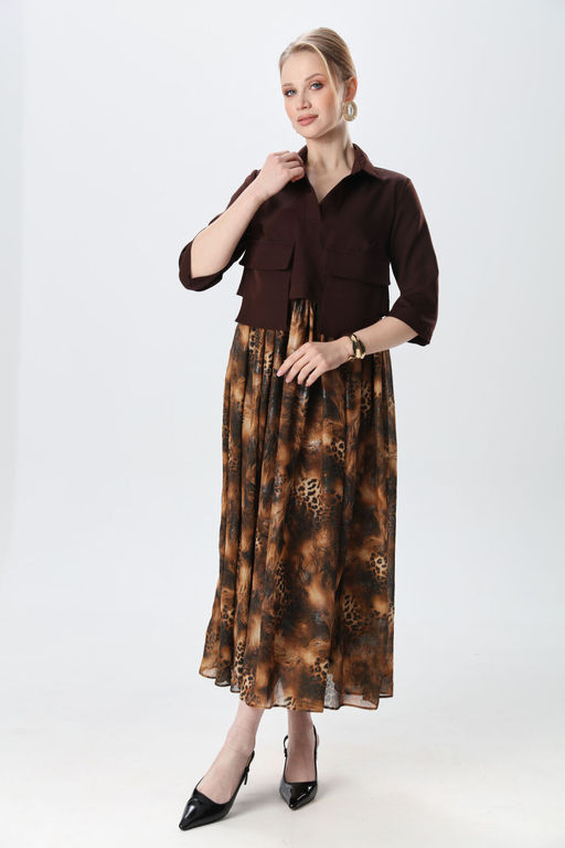 Платье NIKVA н514-5 шоколад и кофейный леопард  фото 8