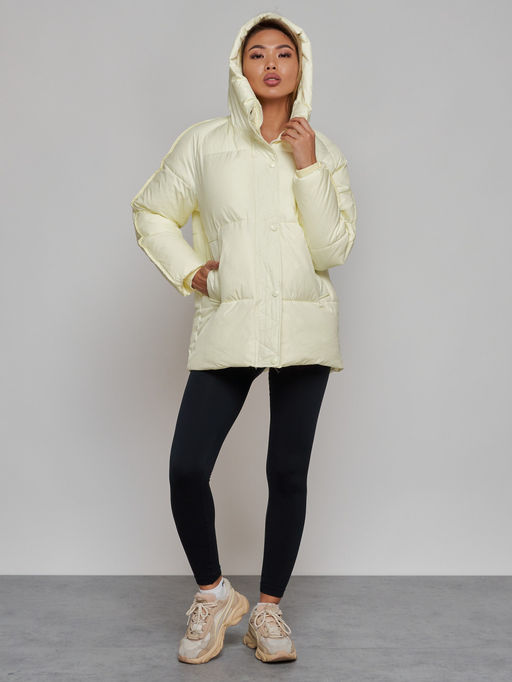 Зимняя женская куртка модная с капюшоном светло-желтого цвета 52308SJ - HULDLUCK фото 7