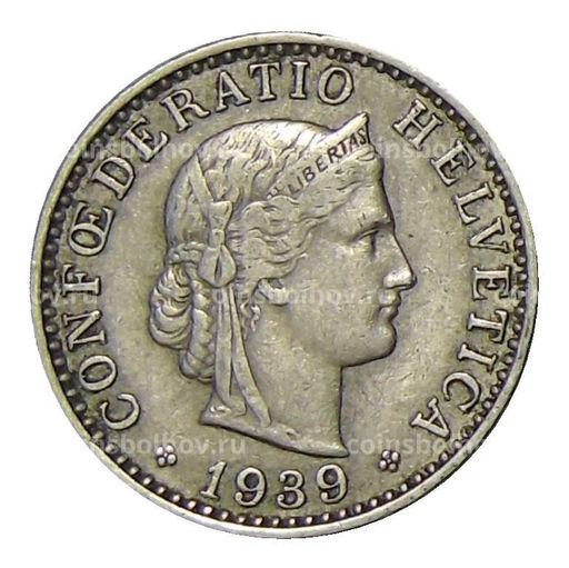 Монета 20 раппенов 1939 года Швейцария