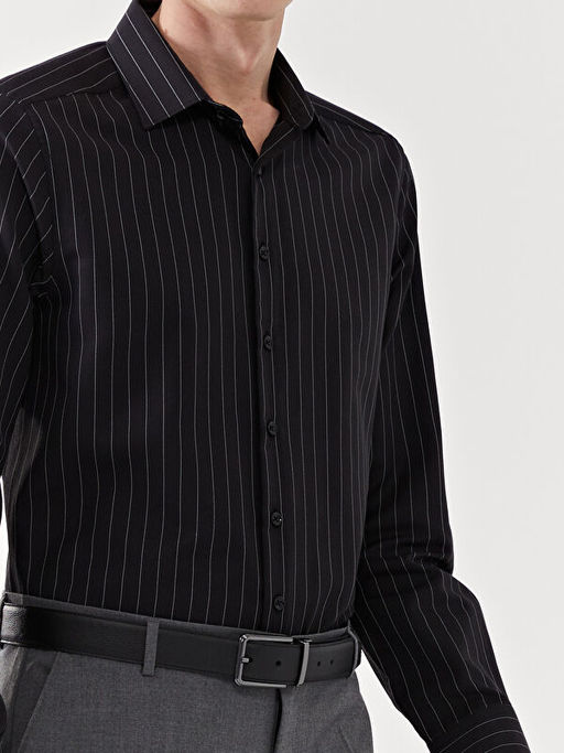Slim Fit Uzun Kollu ?izgili Gabardin Erkek G?mlek