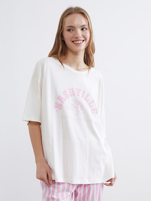 Bask?l? Oversize Kad?n Pijama ?st