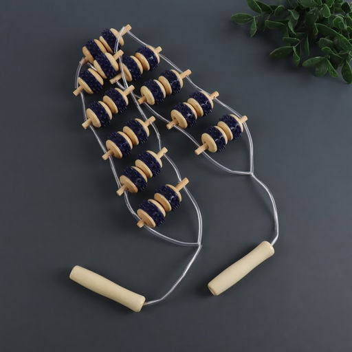 Массажёр-лента для спины, 10 звеньев, деревянный, с шипами, 86×7.5×3 см