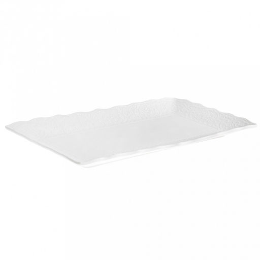 "Русь" Блюдо прямоугольное фарфоровое 407х217х30мм, белый, рельефный декор, волнистый край (Китай)