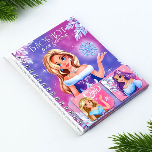 Подарочный набор новогодний, блокнот на спирали А6, 60 листов и магнитные закладки 2 шт. «Для девочек»