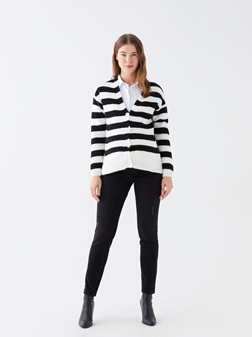 V Yaka Renk Bloklu Uzun Kollu Hamile Triko H?rka