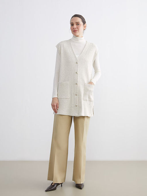 V Yaka Desenli Kad?n Yelek