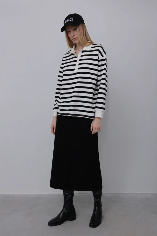 Блузка-поло в широкую горизонтальную бело-зеленую полоску - Incity фото 17