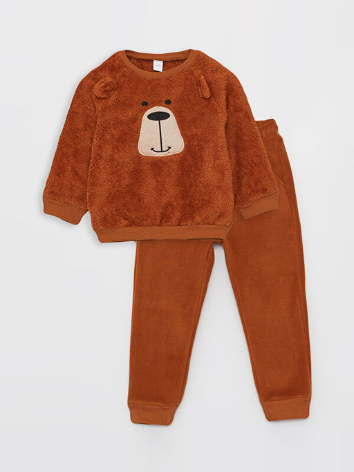 Bisiklet Yaka Uzun Kollu Nak??l? Pel?? Erkek Bebek Sweatshirt ve E?ofman Alt?