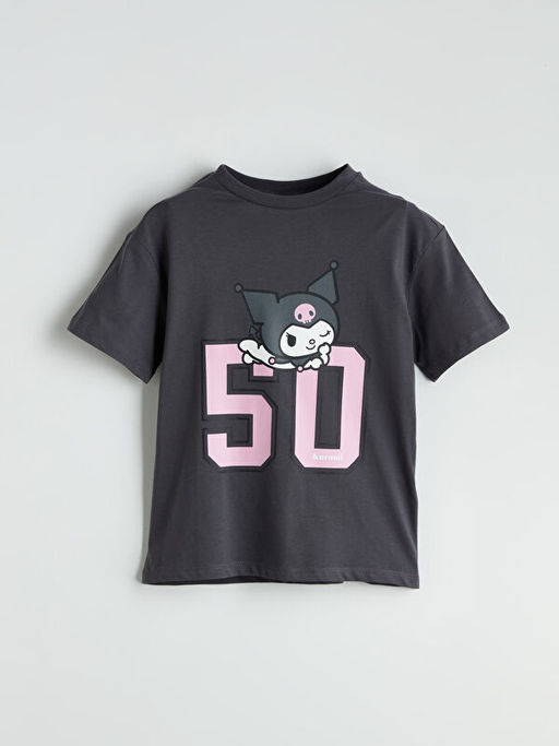 Bisiklet Yaka Kuromi Bask?l? K?z ?ocuk Ti??rt