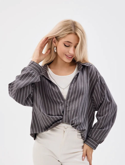 K12743 Рубашка-майка с цепочкой OVER SIZE (хлопок) ГРАФИТ