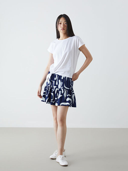 Beli Lastikli Desenli Kad?n ?ortlu Etek