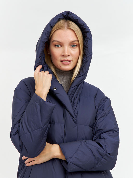 Пуховик женский стеганый с капюшоном в синем цвете - Glenfield фото 6