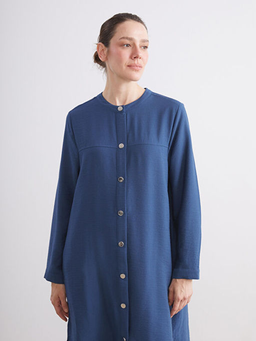 Bisiklet Yaka Keten G?r?n?ml? Elbise