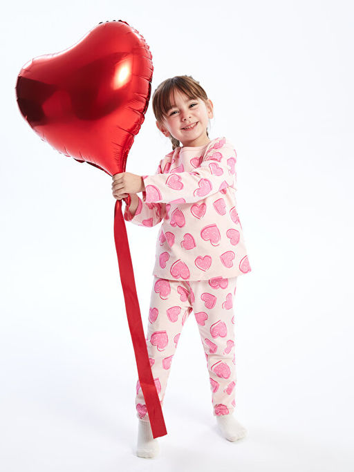 Bisiklet Yaka Bask?l? K?z Bebek Pijama Tak?m?