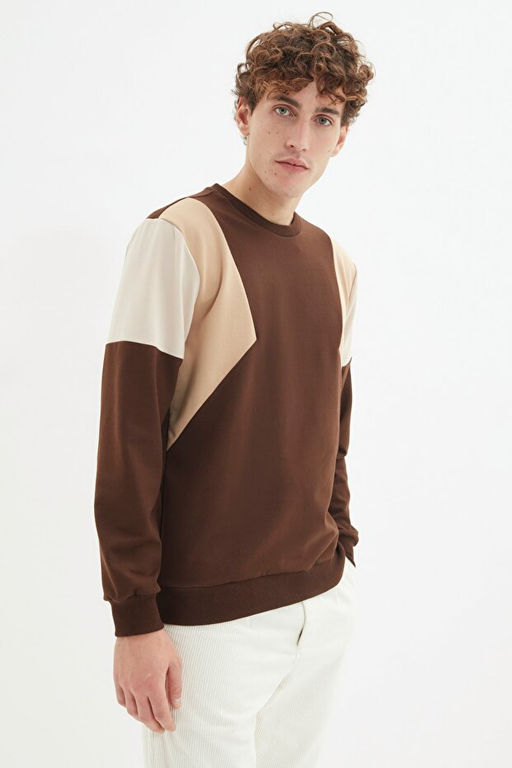 Kahverengi Regular/Normal Kesim Uzun Kollu Panelli _ardonsuz Sweatshirt TMNAW22SW0750 - Trendyolmilla фото 2
