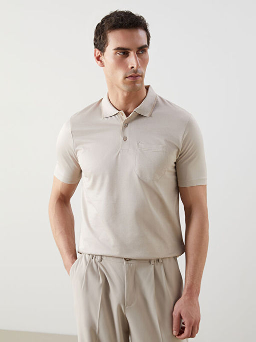 Polo Yaka K?sa Kollu Merserize G?r?n?ml? Erkek Ti??rt