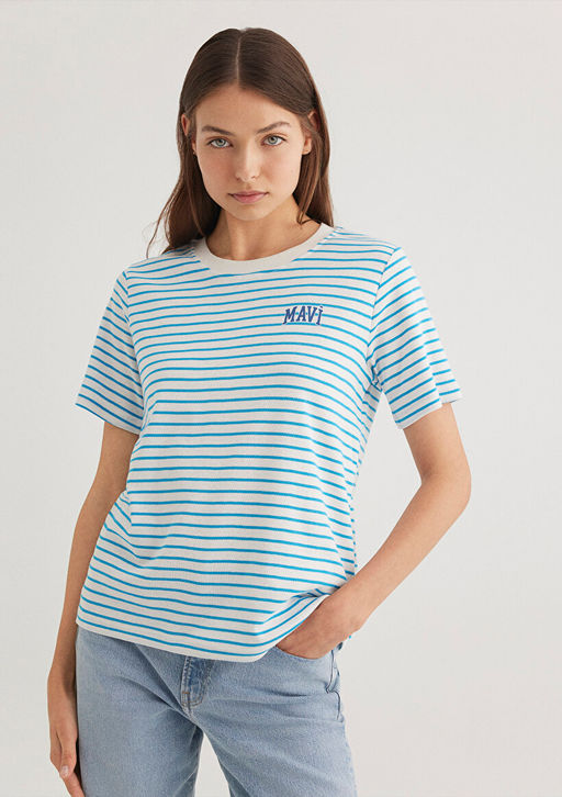 Mavi Logo Bask?l? Mavi Cizgili Tisort фото 2