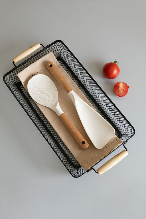 Ложка для мультиварки молочный силикон+нейлон, ручка из бука - Denastia фото 7