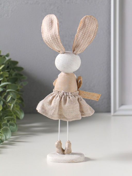 Фигура полистоун Зайка в льняном платье с бантом, 12?10?22.5 см