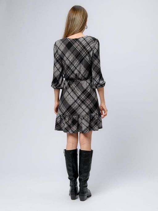 Платье серое в клетку длины мини с воланом - 1001dress фото 5