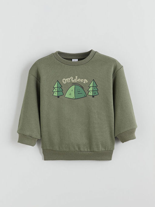 Bisiklet Yaka Bask?l? Erkek ?ocuk Sweatshirt