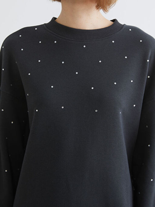 Bisiklet Yaka Ta?l? Oversize Kad?n Sweatshirt