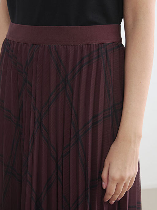 Beli Lastikli Ekose Desenli Pileli Etek