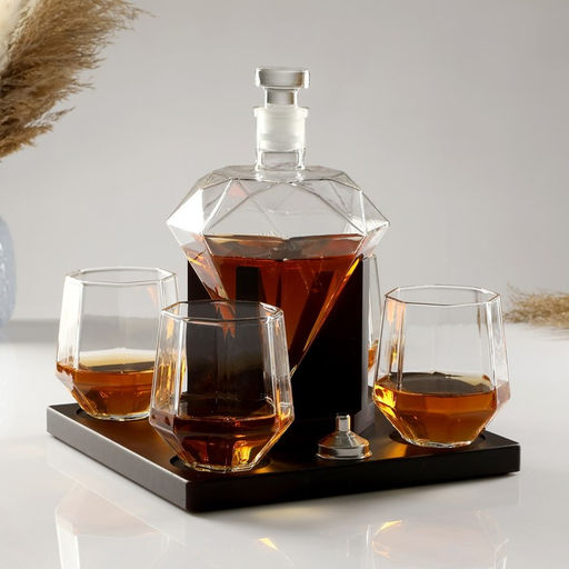 Мини-Бар «Рубин», на подставке, штоф - 880 мл, стаканы - 200 мл, 13.5×23×23 см, стекло, дерево