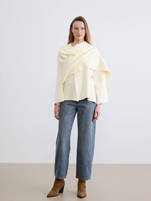 Bisiklet Yaka ?al Detayl? Kad?n Triko Kazak