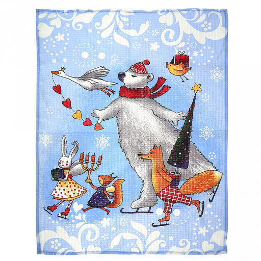 Салфетка хозяйственная 50х60см "Зимние каникулы" 2, вафельное полотно, хлопок 100%, плотность 245г/м2, без упаковки, "Домашняя мода" (Россия)