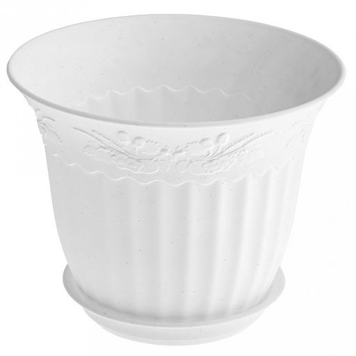 Кашпо для цветов пластмассовое Дубок 1,2л, д17см, h13см, с поддоном, полипропилен, белый (Россия)