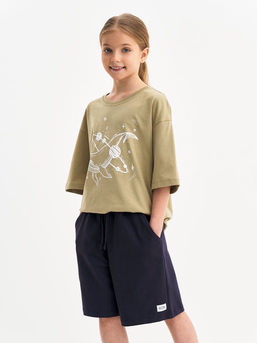 Футболка для девочки цвета хаки с принтом - Kogankids фото 23