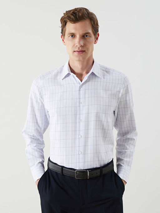 Regular Fit Uzun Kollu Ekose Gabardin Erkek G?mlek