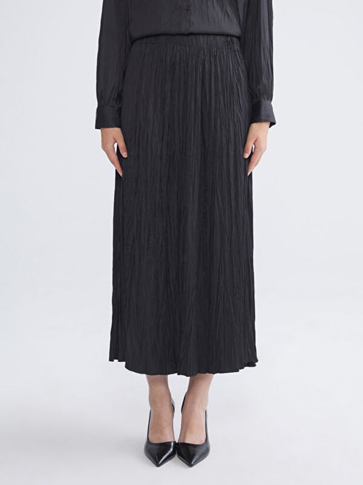 Beli Lastikli Saten Pileli Etek