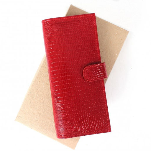 Портмоне женское Croco-ПР-950 с хлястиком натуральная кожа 2 отд, 13 карм, красный игуана (73) 212240  фото 4