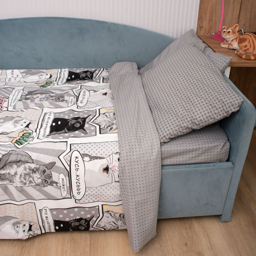 КПБ 1,5 спальный с 1 нав.50*70, поплин,100% хлопок, пл. 110 гр./кв.м Коты мемы Пододеяльник 146х217; простыня 150х217; наволочка 50х70-1 шт. 1,5 спальный - Традиция фото 2