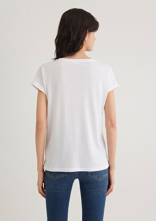 Kelebek Bask?l? Beyaz Istanbul Tisort - Mavi фото 4