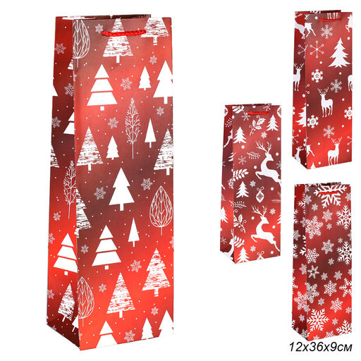 Цена за 12 шт. Пакет подарочный 12х36х9см под бутылку / 9068 /уп 12/600/Новый год - Галеонтрейд фото 11